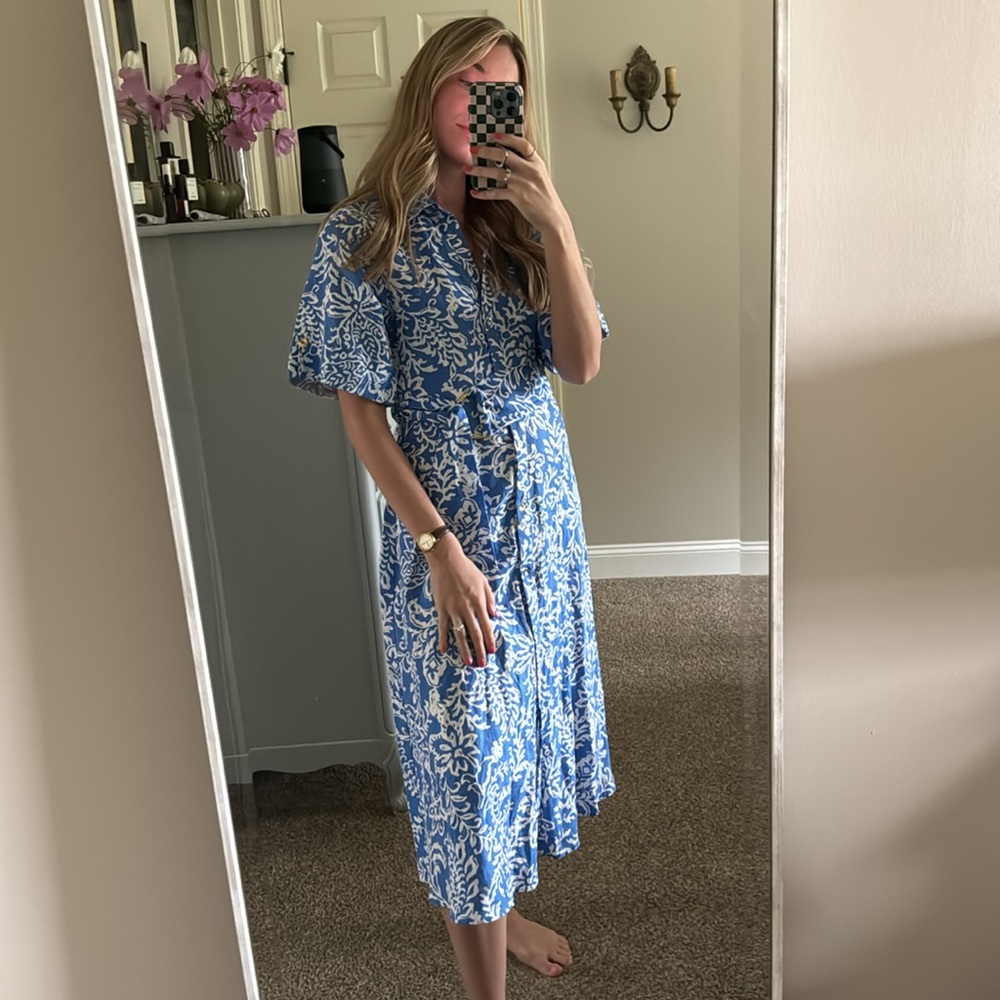NWT Zara Blue and White Floral Linen Blend Dress - Picture 4 of 9